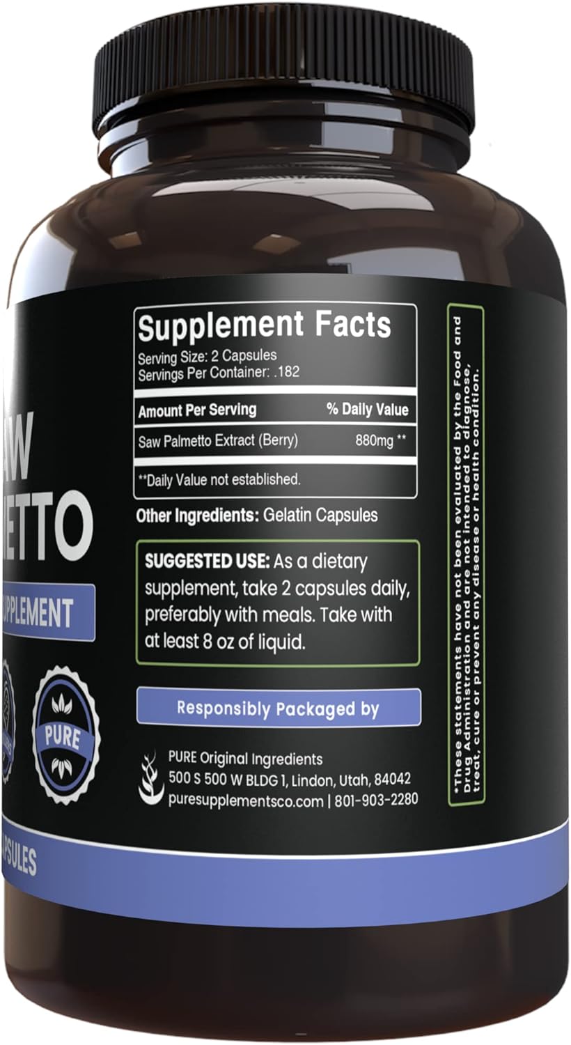 365 Capsules of Pure Saw Palmetto with Original Ingredients, Lab Verified - No Magnesium or Rice Fillers