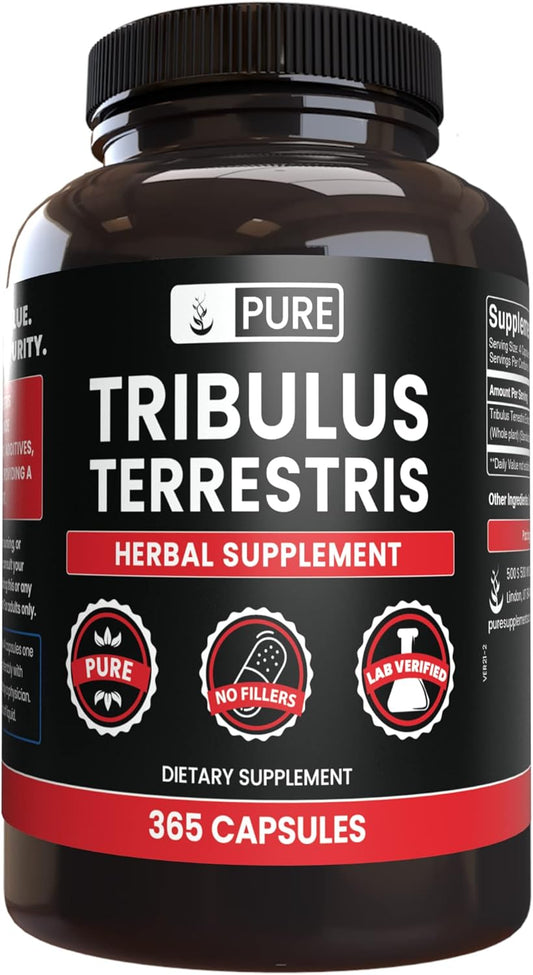365 Capsules of Pure Tribulus Terrestris Extract - No Magnesium or Rice Fillers - Lab Verified and Always Pure