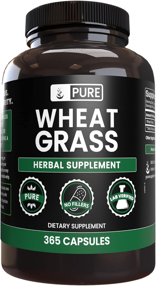 365 Capsules of Pure Wheat Grass with No Magnesium or Rice Fillers - Lab Verified & Always Pure