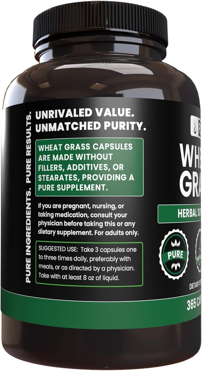 365 Capsules of Pure Wheat Grass with No Magnesium or Rice Fillers - Lab Verified & Always Pure