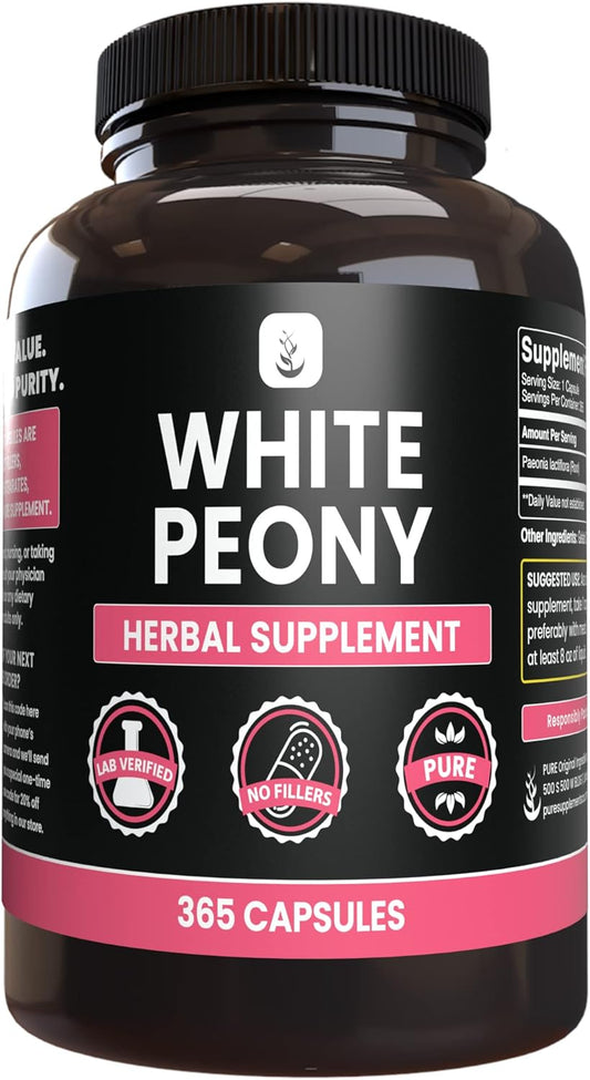 365 Capsules of Pure White Peony with No Magnesium or Rice Fillers - Lab Verified