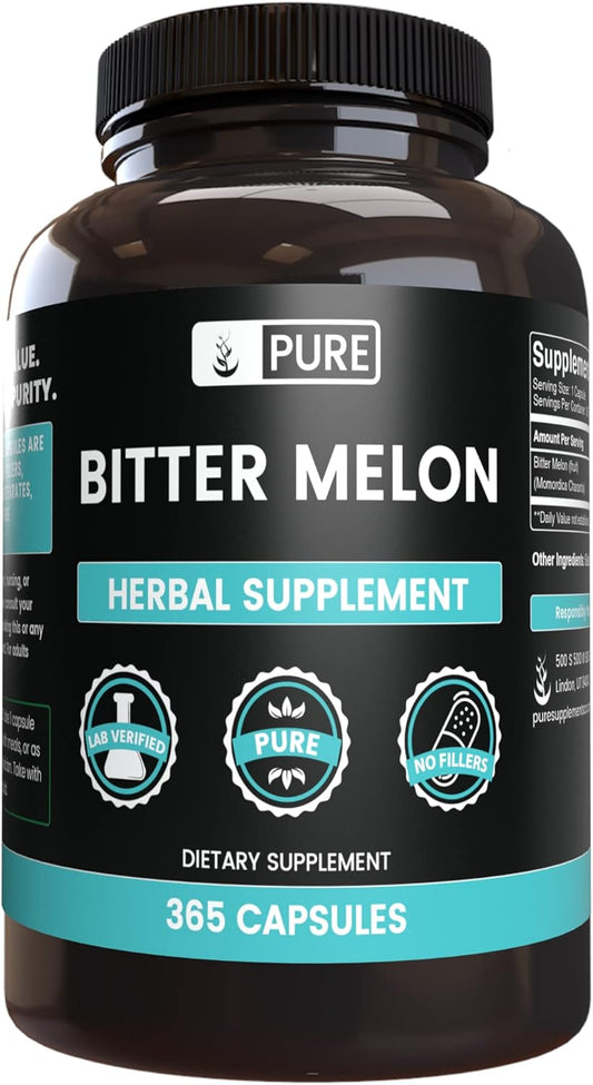 365 Capsules Pure Bitter Melon with Original Ingredients - No Magnesium or Rice Fillers, Lab Verified