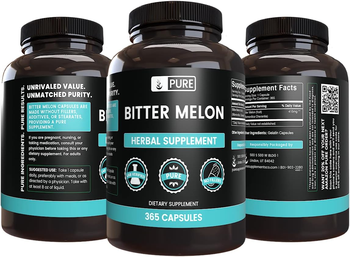 365 Capsules Pure Bitter Melon with Original Ingredients - No Magnesium or Rice Fillers, Lab Verified