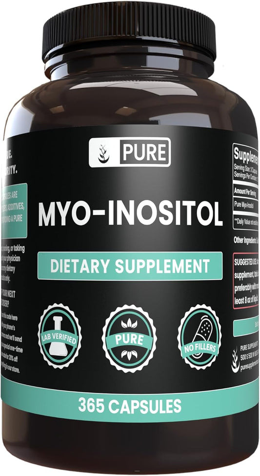 365 Capsules Pure Myo-Inositol with Original Ingredients, Lab Verified, No Magnesium or Rice Fillers