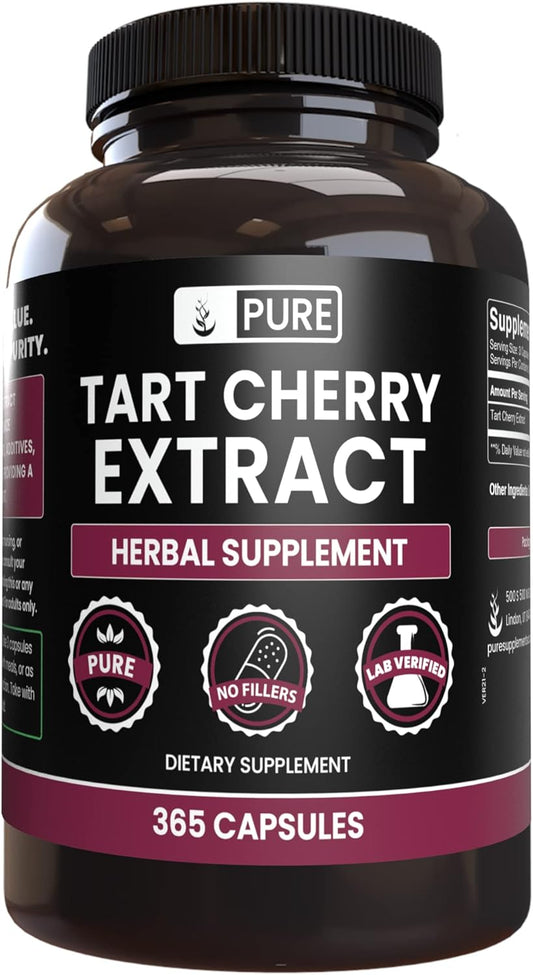 365 Capsules Pure Tart Cherry Extract - No Magnesium or Rice Fillers - Lab Verified & Original Ingredients
