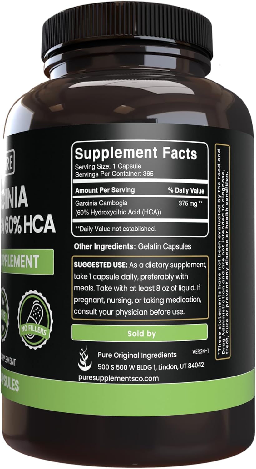 365 Count Garcinia Cambogia Capsules with Pure Original Ingredients, Lab Verified - No Magnesium or Rice Fillers