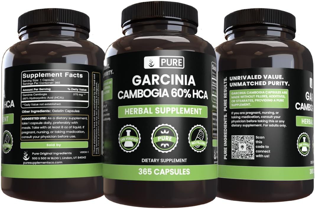 365 Count Garcinia Cambogia Capsules with Pure Original Ingredients, Lab Verified - No Magnesium or Rice Fillers