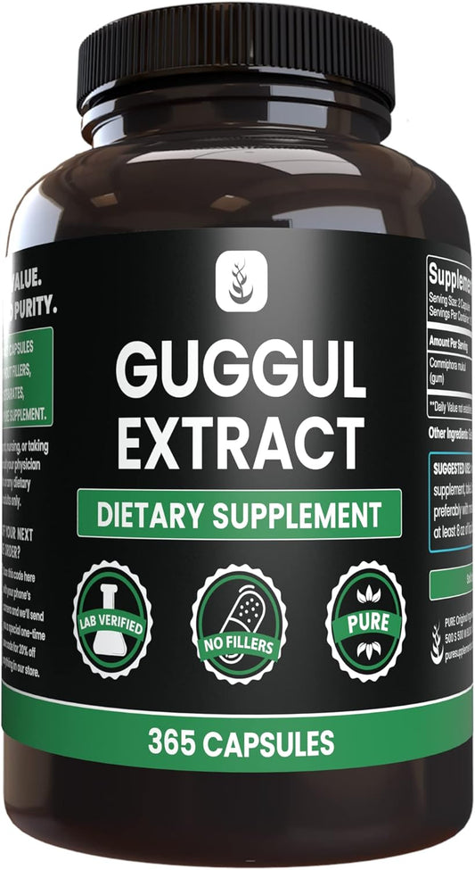 365 Count Guggul Extract Capsules - Pure Original Ingredients, Lab Verified, No Additives or Fillers