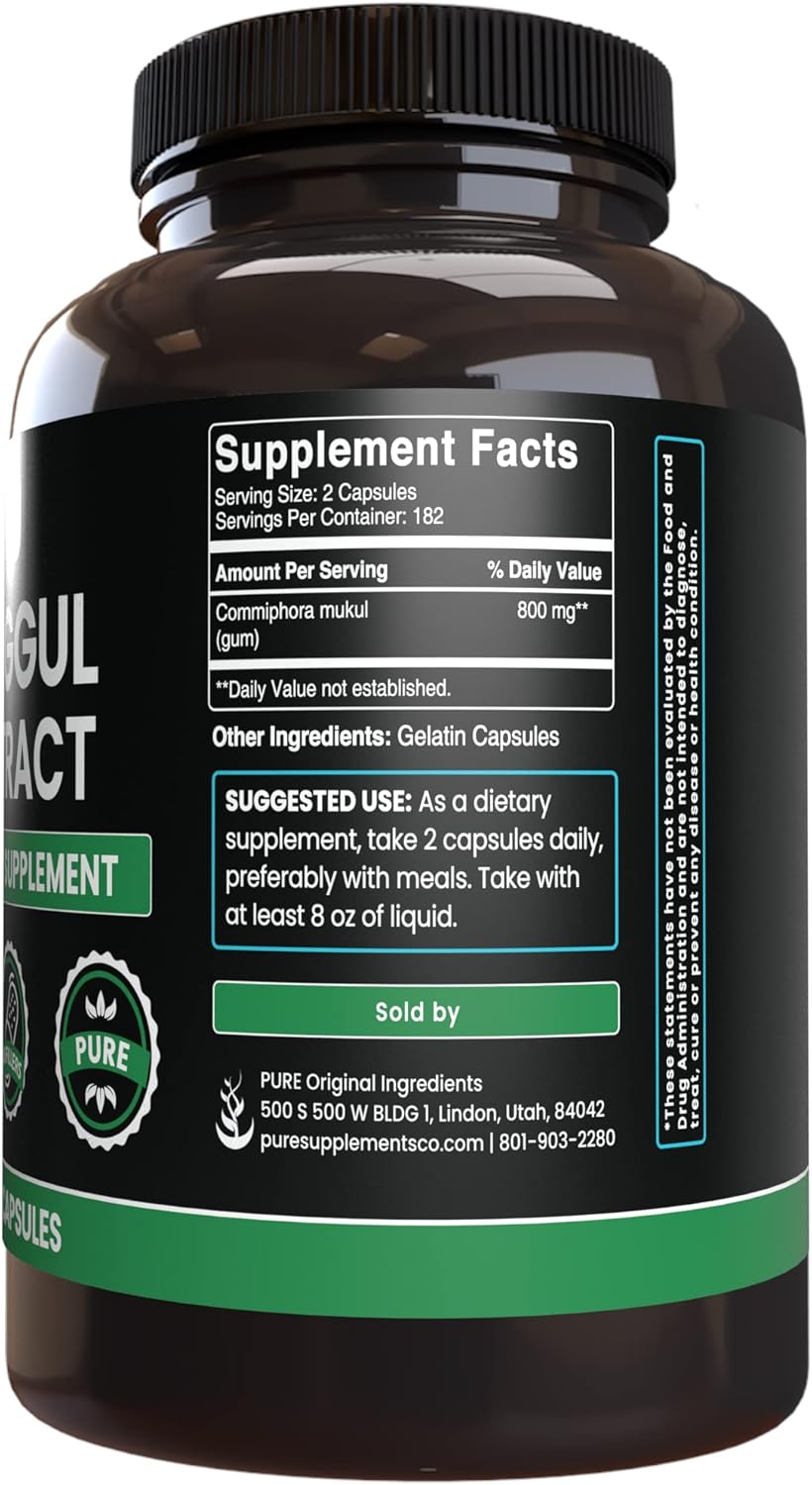 365 Count Guggul Extract Capsules - Pure Original Ingredients, Lab Verified, No Additives or Fillers
