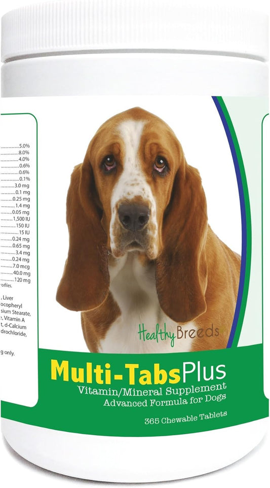 365 Count Healthy Breeds Basset Hound Multi-Tabs Plus Chewable Tablets - Daily Supplements for Basset Hounds