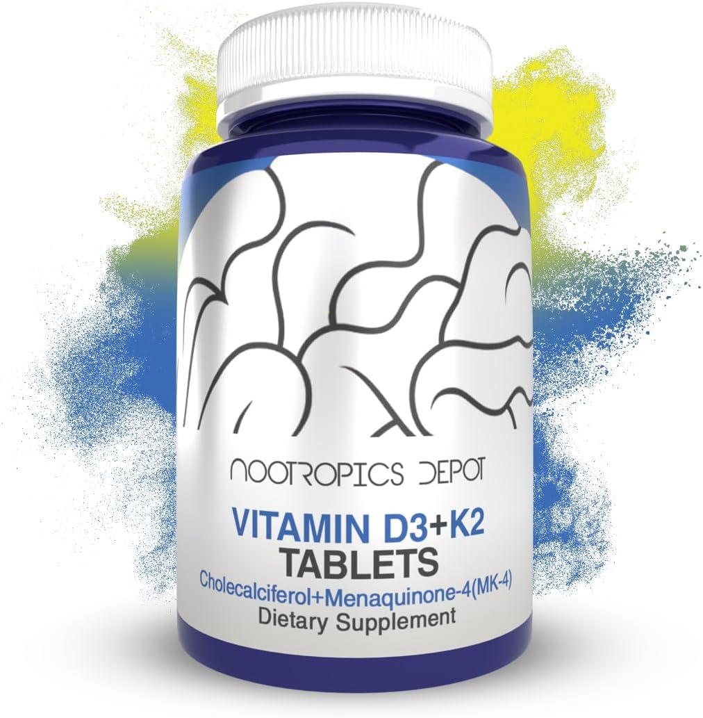 365 Count Nootropics Depot Vitamin D3 + K2 with Vitamin C Tablets for Mood, Bone Health & Calcium Absorption