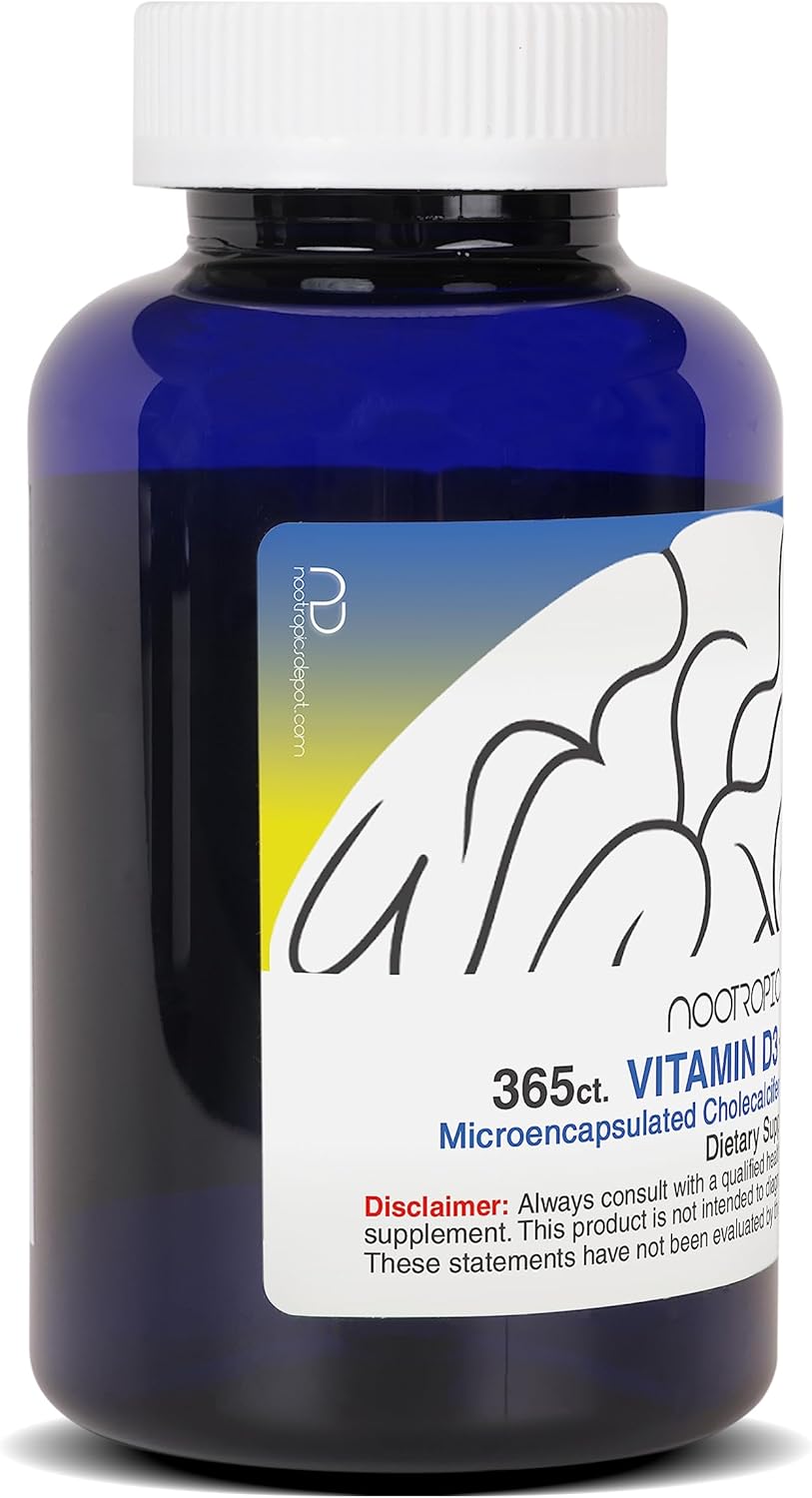 365 Count Nootropics Depot Vitamin D3 + K2 with Vitamin C Tablets for Mood, Bone Health & Calcium Absorption