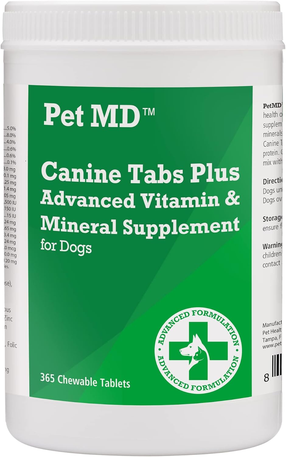 365 Count Pet MD Canine Tabs Plus - Liver Flavored Chewable Tablets - Natural Daily Multivitamin Supplement for Dogs - Advanced Multivitamins for Health