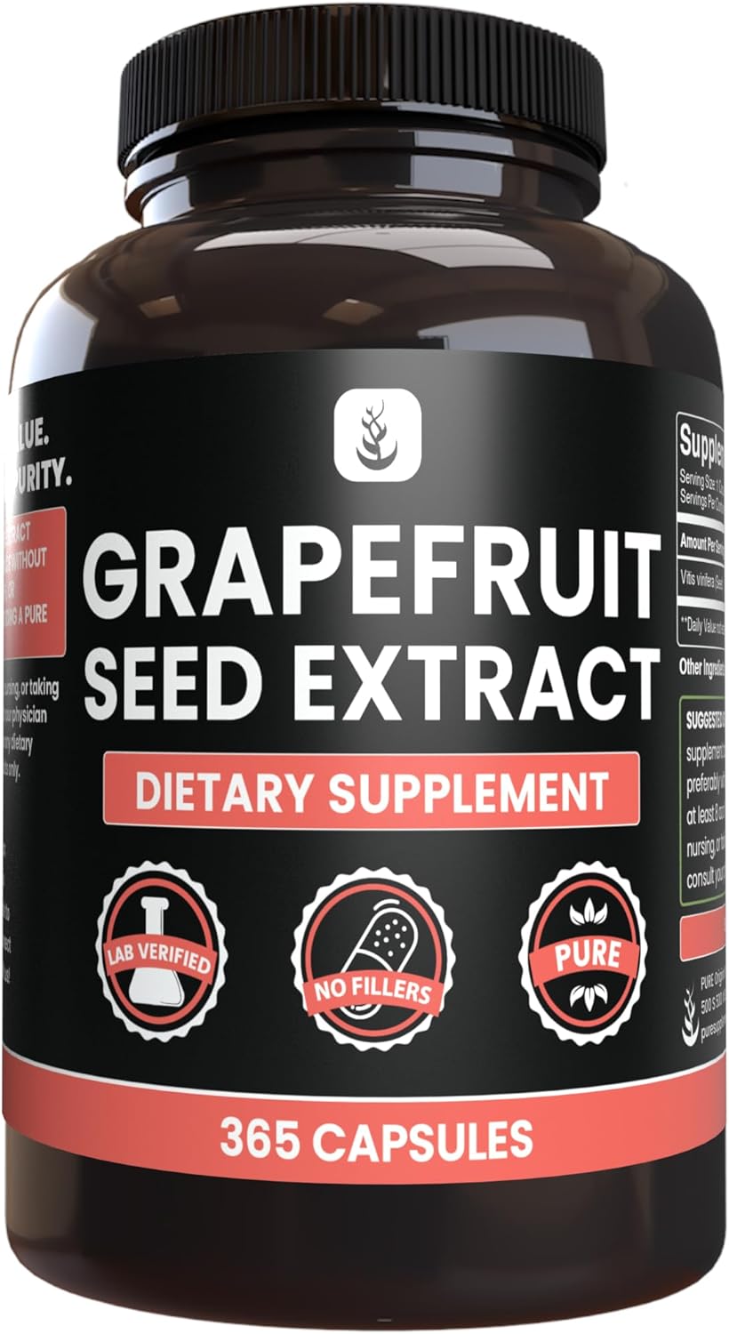 365 Count Pure Grapefruit Seed Extract Capsules - No Magnesium or Rice Fillers - Lab Verified Pure Original Ingredients