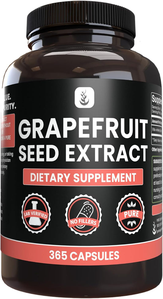 365 Count Pure Grapefruit Seed Extract Capsules - No Magnesium or Rice Fillers - Lab Verified Pure Original Ingredients