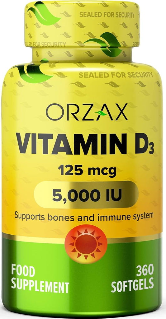 365-Day Supply of ORZAX Vitamin D3 5000 IU Softgels for Muscle & Immune Health