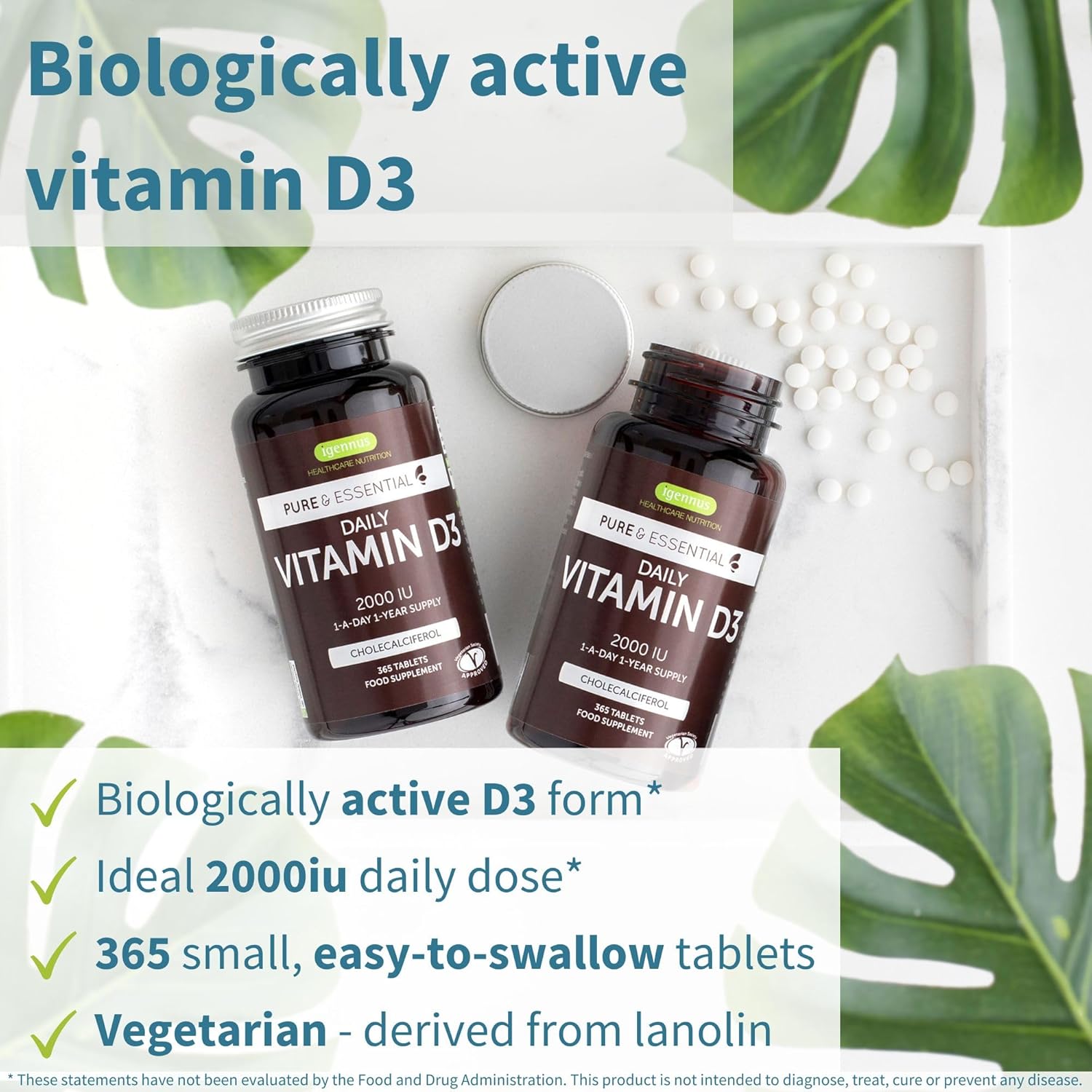 365-Day Supply of Vitamin D3 and B12 Complex Bundle (2000iu Tablets + 5000mcg Spray) Vegan-Friendly by Igennus