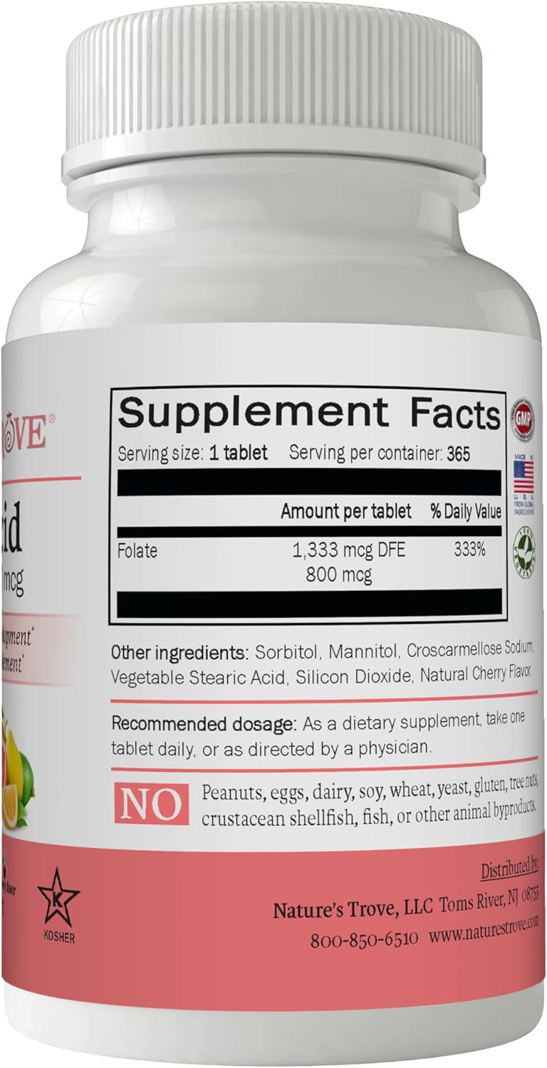 365 Nature's Trove Folic Acid 800 mcg EZ Chew Tablets in Cherry Flavor