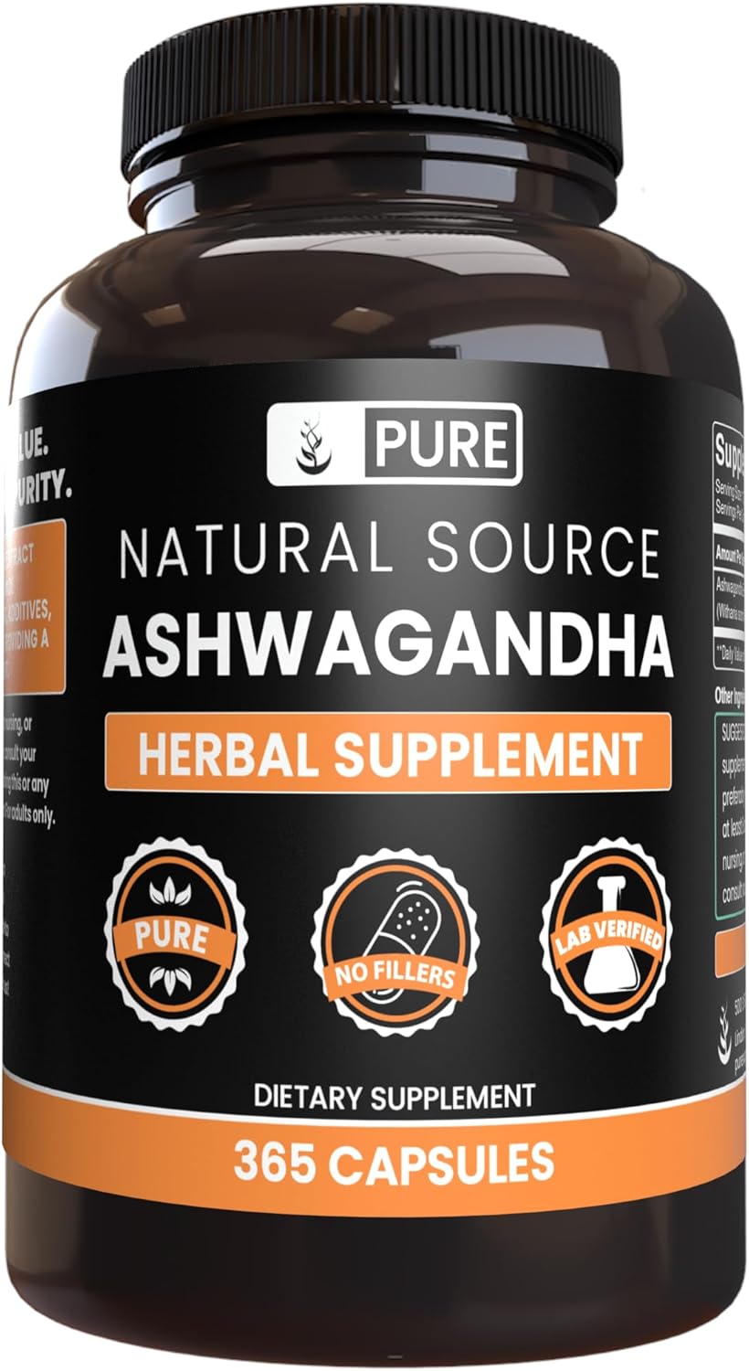 365 Pure Ashwagandha Capsules - No Magnesium or Rice Fillers, Lab Verified