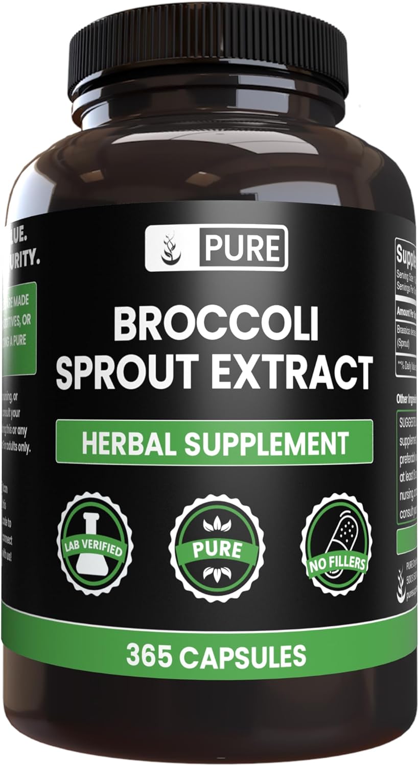 365 Pure Broccoli Extract Powder Capsules - No Fillers, No Stearates - Original Ingredients