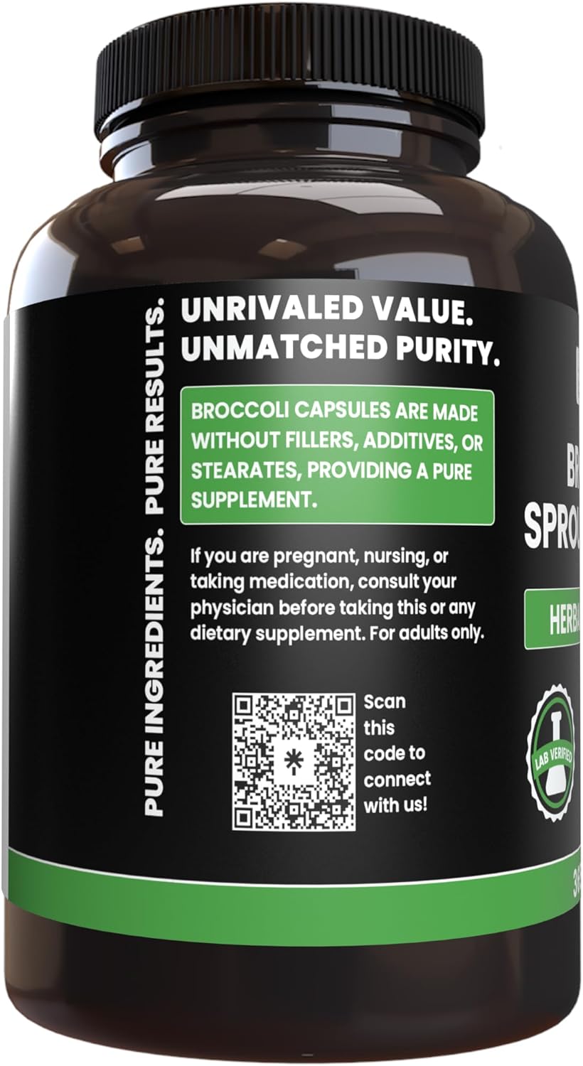 365 Pure Broccoli Extract Powder Capsules - No Fillers, No Stearates - Original Ingredients