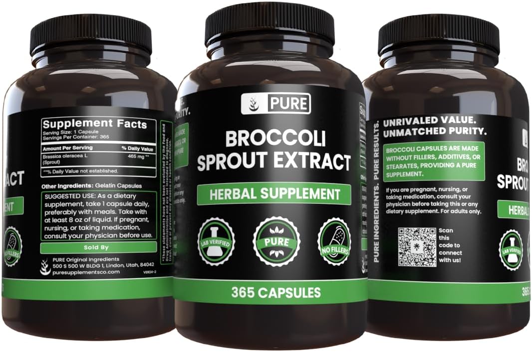 365 Pure Broccoli Extract Powder Capsules - No Fillers, No Stearates - Original Ingredients