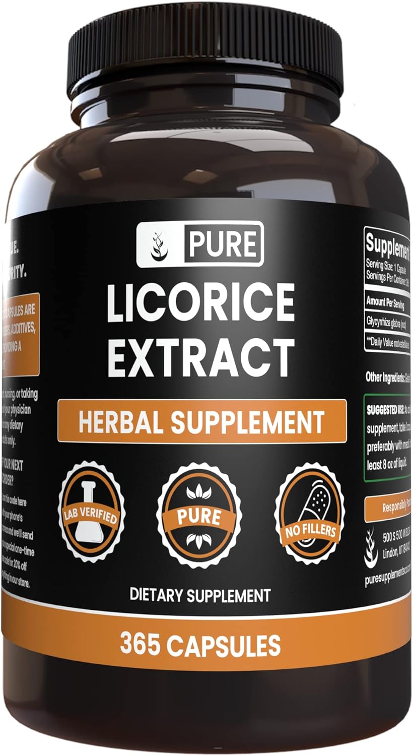 365 Pure Licorice Extract Capsules - Original Ingredients, No Magnesium or Rice Fillers, Lab Verified