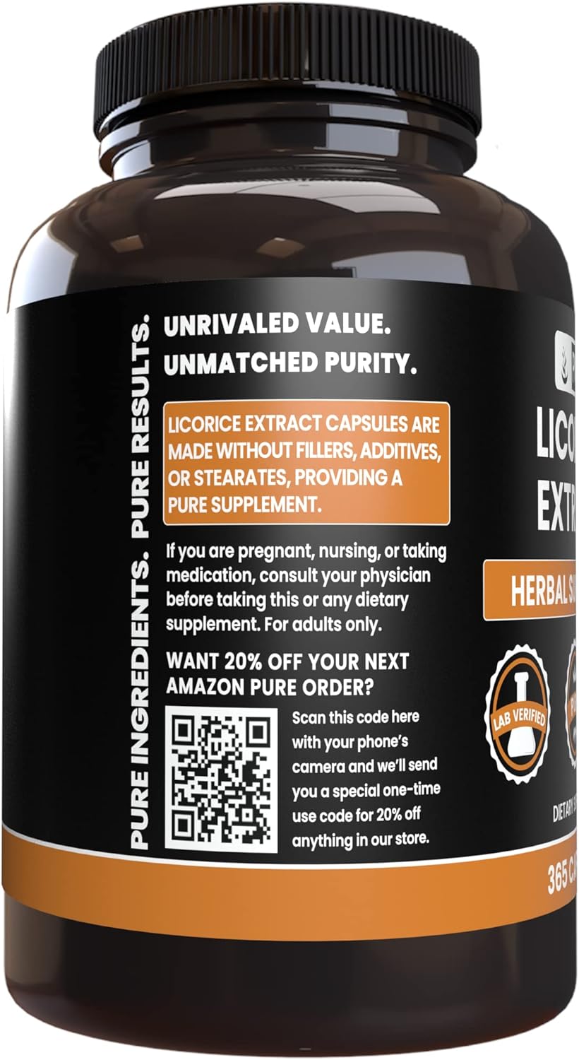 365 Pure Licorice Extract Capsules - Original Ingredients, No Magnesium or Rice Fillers, Lab Verified