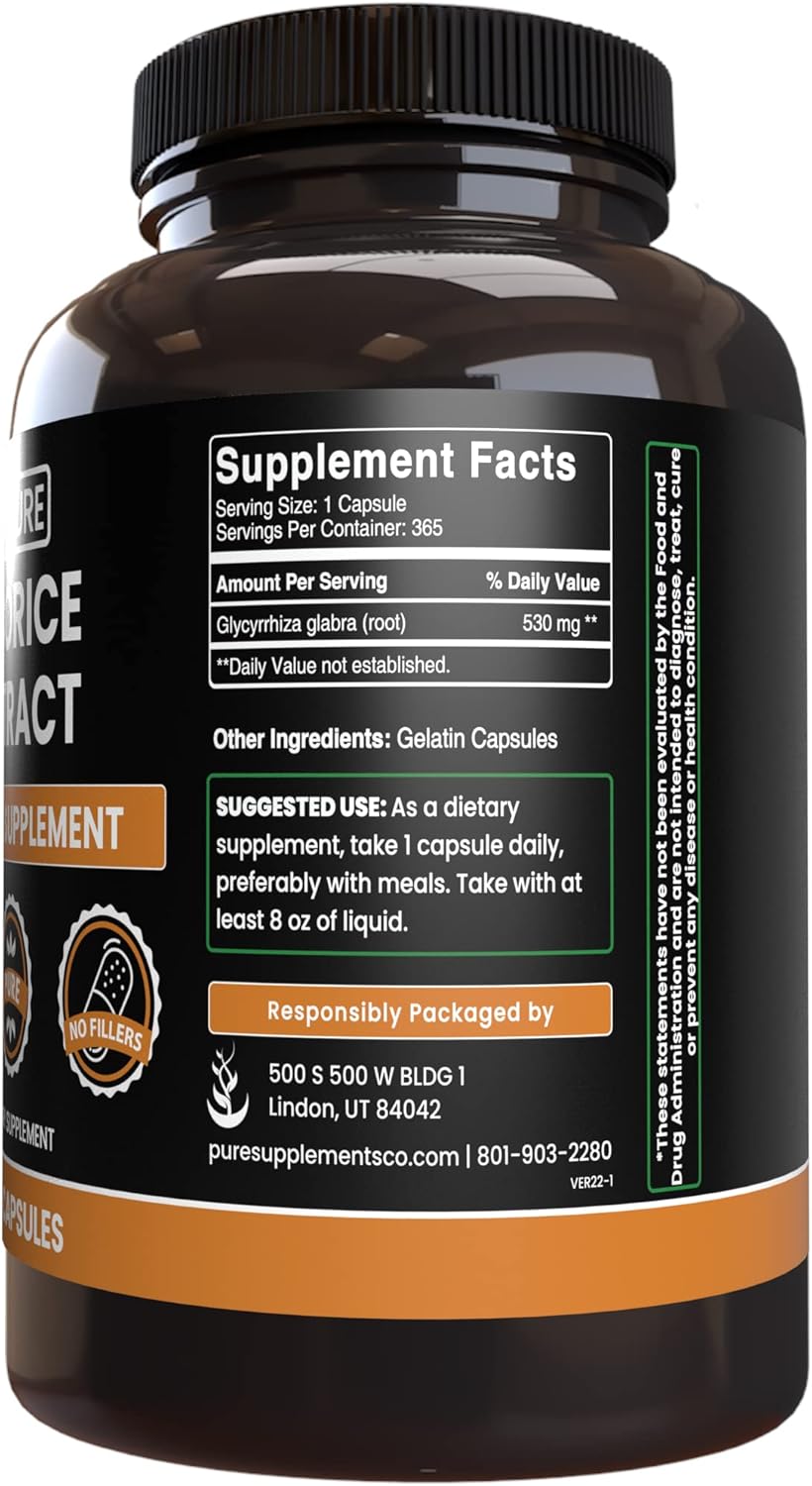 365 Pure Licorice Extract Capsules - Original Ingredients, No Magnesium or Rice Fillers, Lab Verified