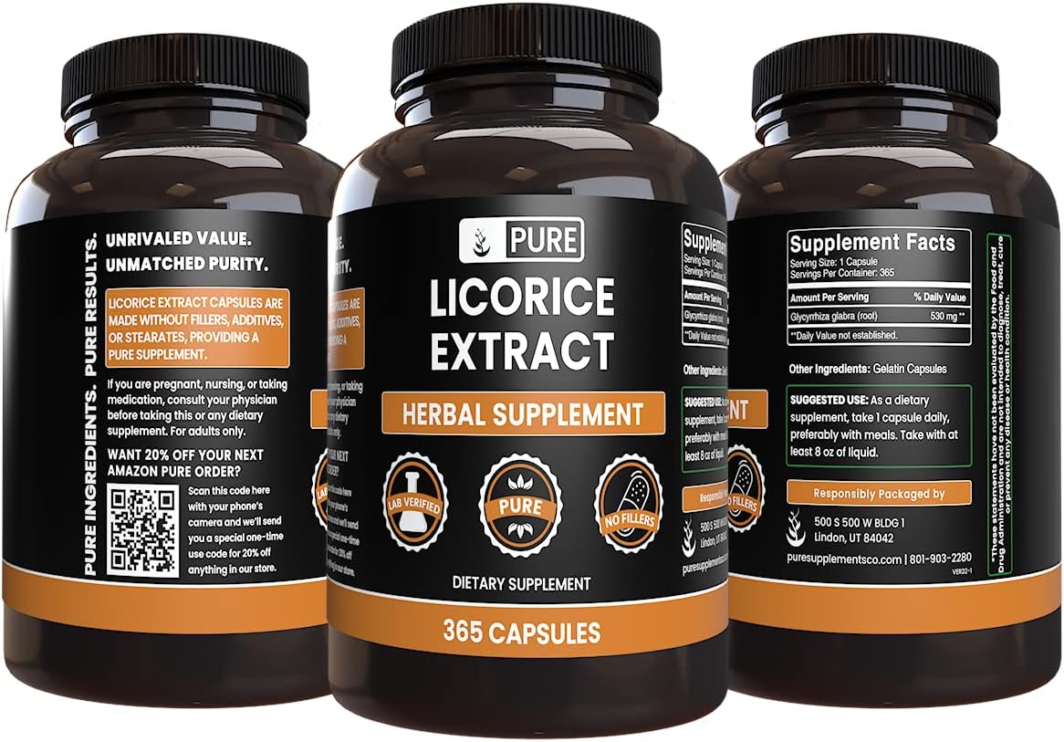 365 Pure Licorice Extract Capsules - Original Ingredients, No Magnesium or Rice Fillers, Lab Verified