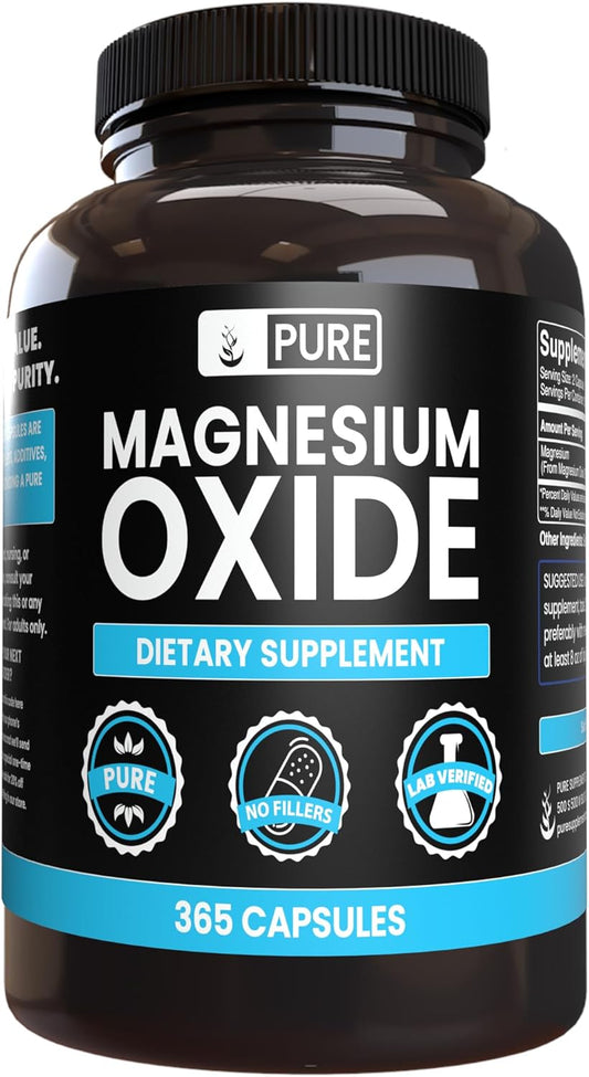 365 Pure Magnesium Oxide Capsules - Lab Verified, No Fillers, Always Pure