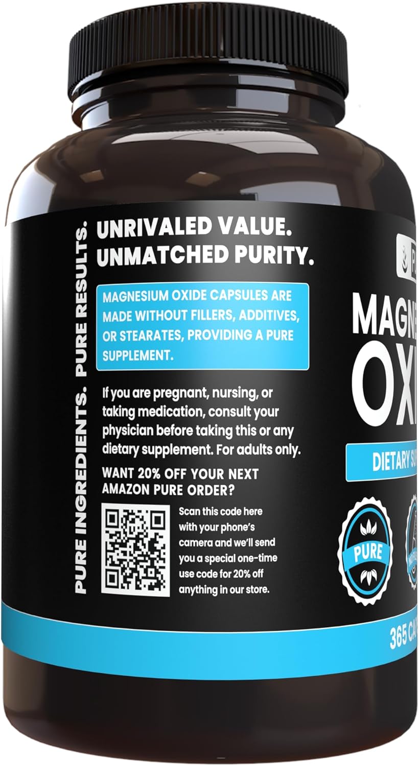 365 Pure Magnesium Oxide Capsules - Lab Verified, No Fillers, Always Pure