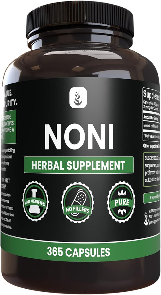 365 Pure Noni Capsules - Original Ingredients, No Magnesium or Rice Fillers, Lab Verified