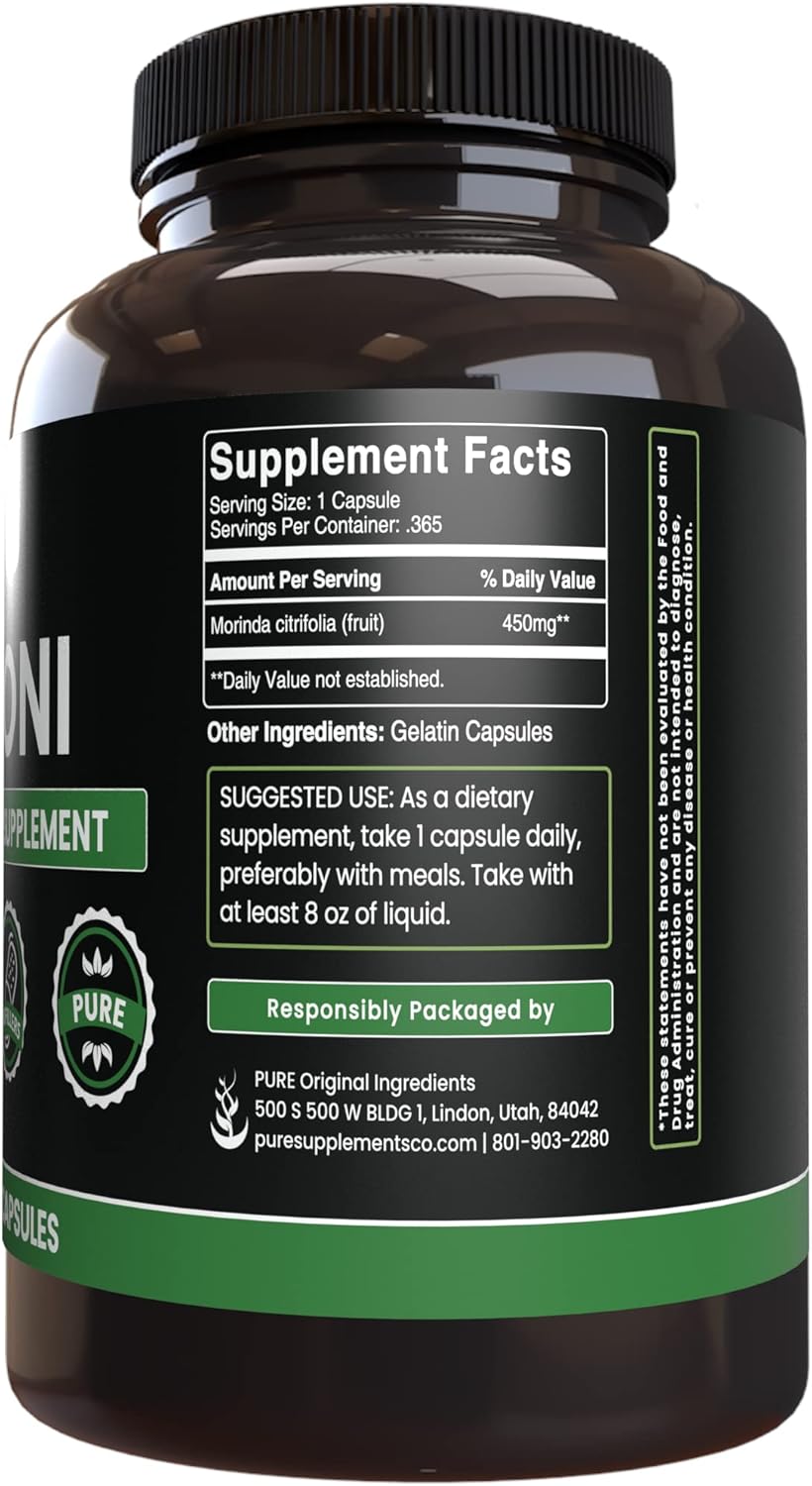 365 Pure Noni Capsules - Original Ingredients, No Magnesium or Rice Fillers, Lab Verified