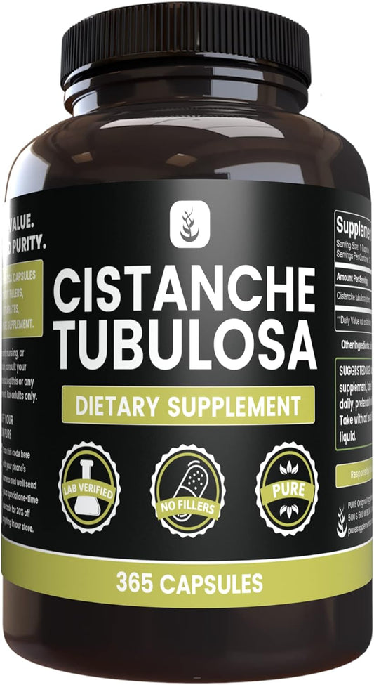 365 Pure Original Cistanche Tubulosa Capsules - No Magnesium or Rice Fillers - Lab Verified Quality
