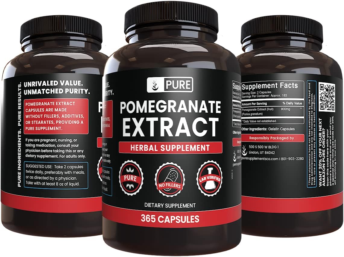 365 Pure Pomegranate Extract Capsules - No Magnesium or Rice Fillers - Lab Verified Quality