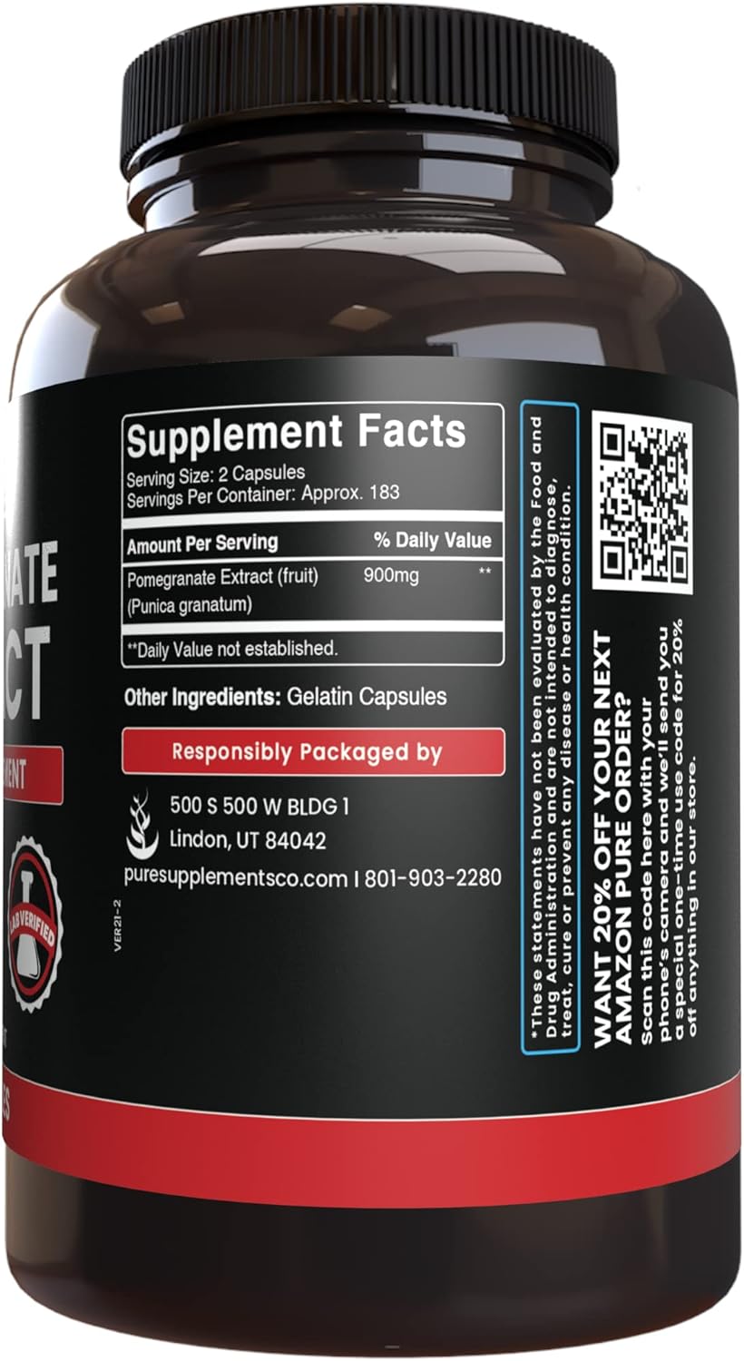 365 Pure Pomegranate Extract Capsules - No Magnesium or Rice Fillers - Lab Verified Quality