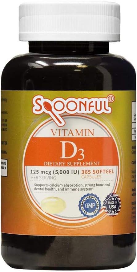 365 Softgel Capsules of 5000 IU Vitamin D3 for Bone Health and Immune Support, 1-Year Supply from USA