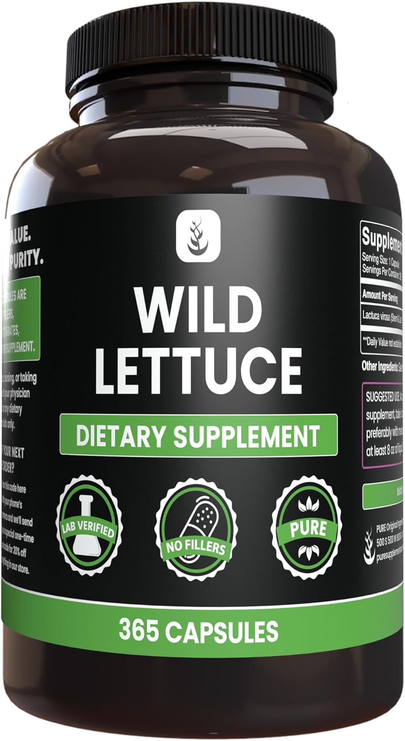 365 Wild Lettuce Capsules - Pure Ingredients, Lab Verified, No Magnesium or Rice Fillers