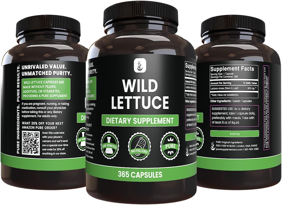 365 Wild Lettuce Capsules - Pure Ingredients, Lab Verified, No Magnesium or Rice Fillers