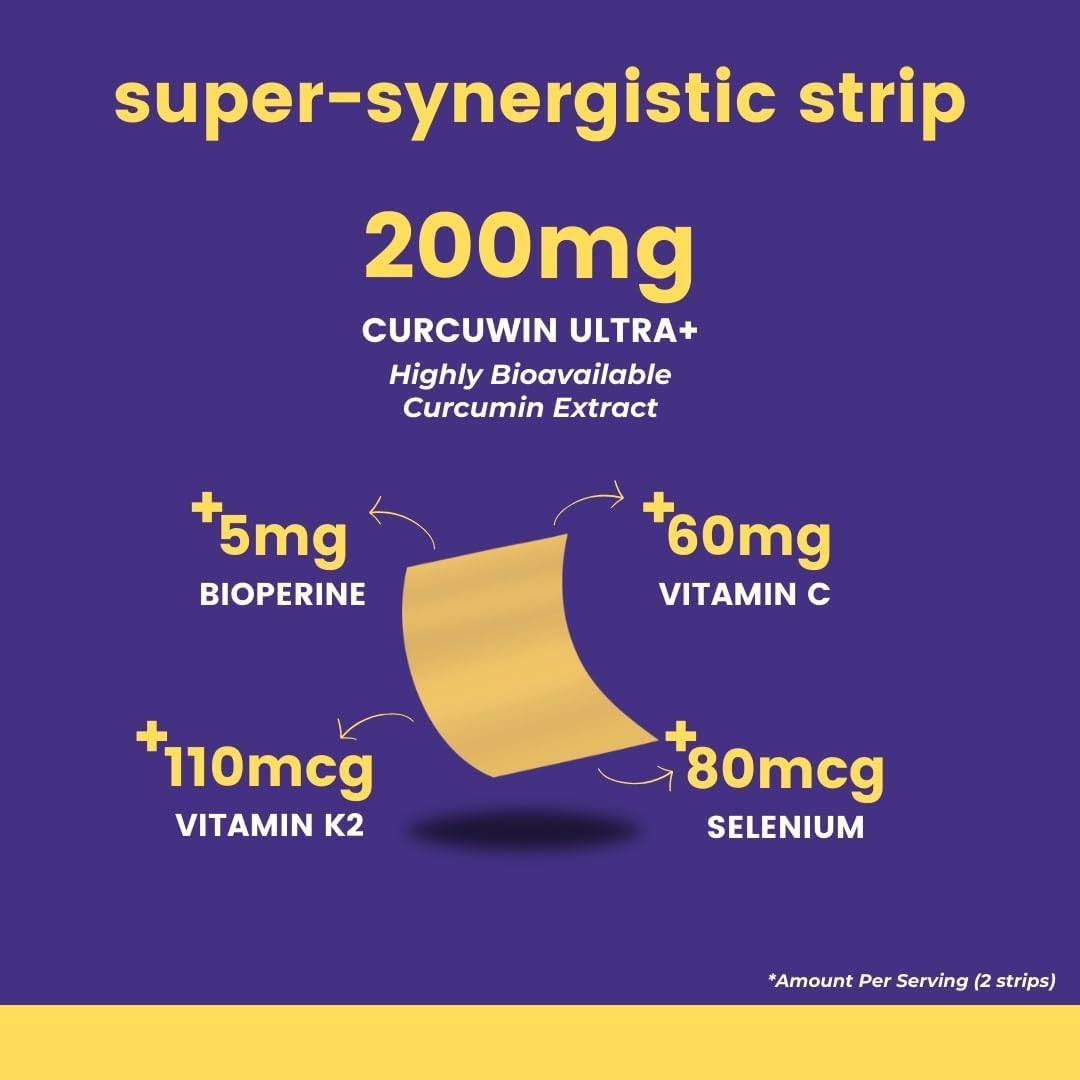 365veda Turmeric Curcumin Oral Strips with Piperine, Vitamin C & K2 - Non GMO, Sugar Free, Liver Support - 30 Strips