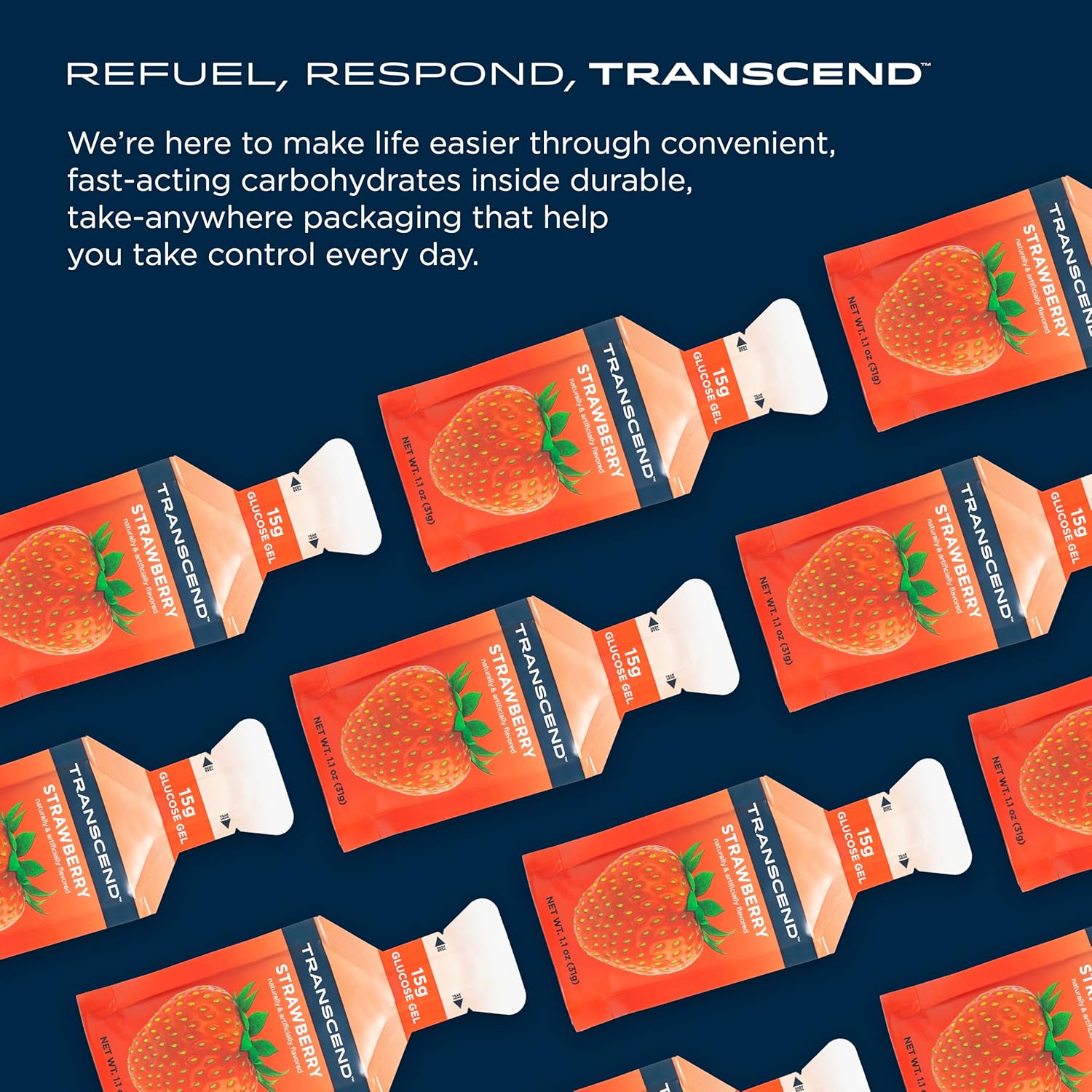 38 Pack Transcend Foods Strawberry Gel 1.1 oz - Fast-Acting Carb Gel, Gluten Free Strawberry Flavor - No Caffeine - BoostGo Australia