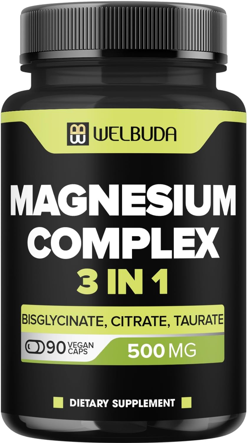 3in1 Magnesium Complex Capsules - 90 Count - 500mg Magnesium Bisglycinate, Citrate & Oxide Blend for Muscle, Relaxation, Bone Health - 20% Purified - 100mg Elemental Magnesium