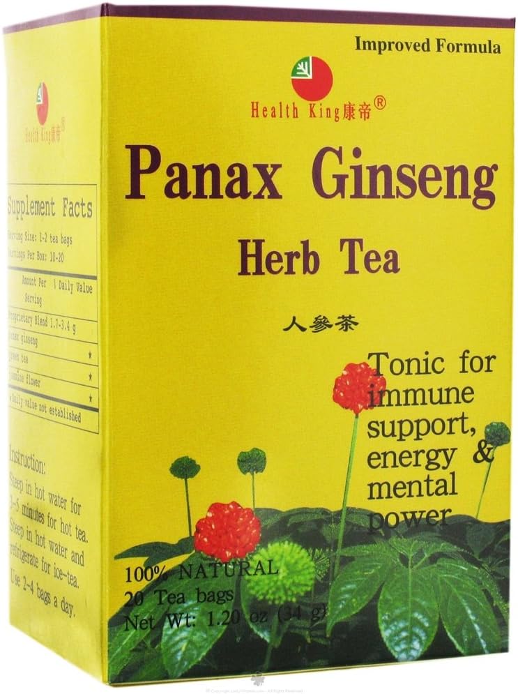 4 Boxes of Health King Panax Ginseng Herb Tea, 20 Teabags per Box - Total of 80 Teabags