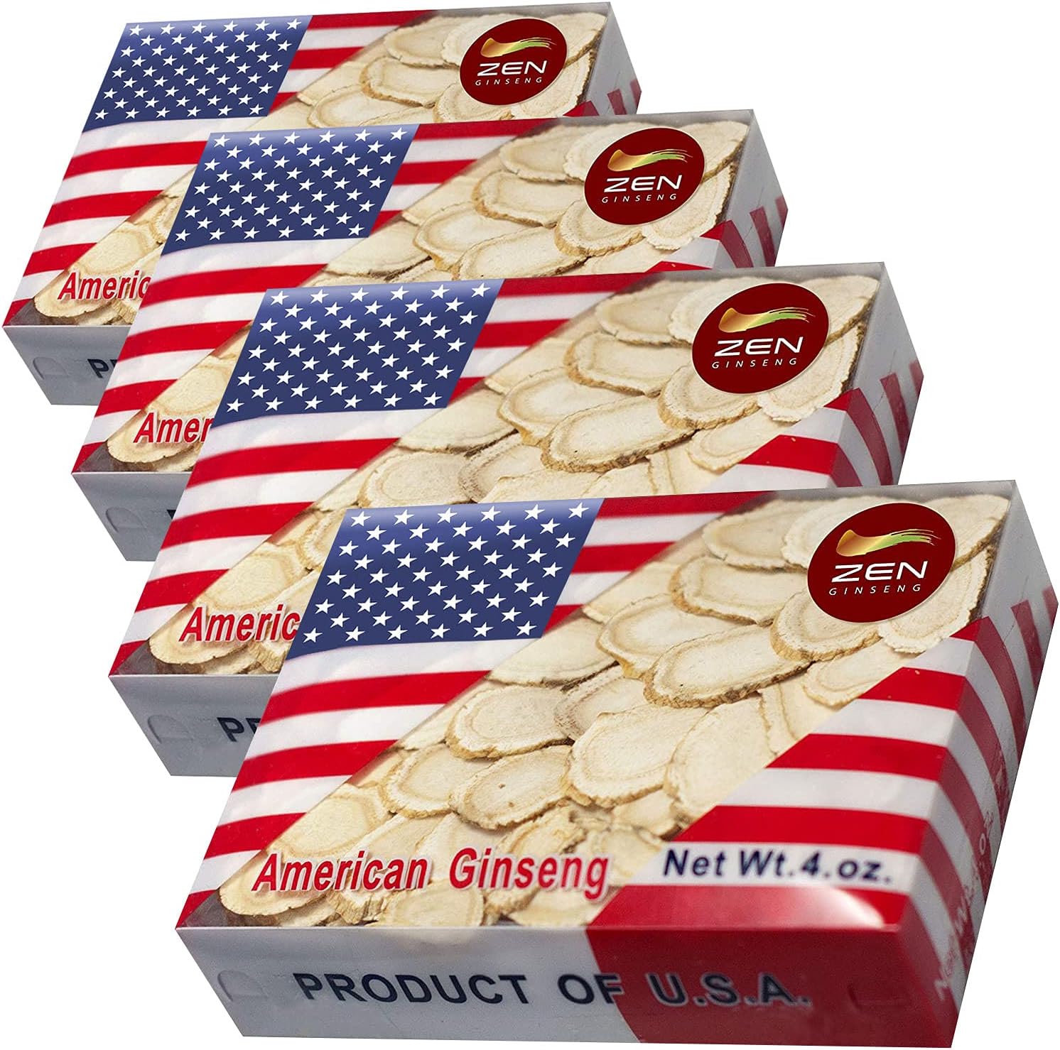 4 Boxes of Premium American Wisconsin Ginseng Slices - 16 Oz. Each - Immune System Booster