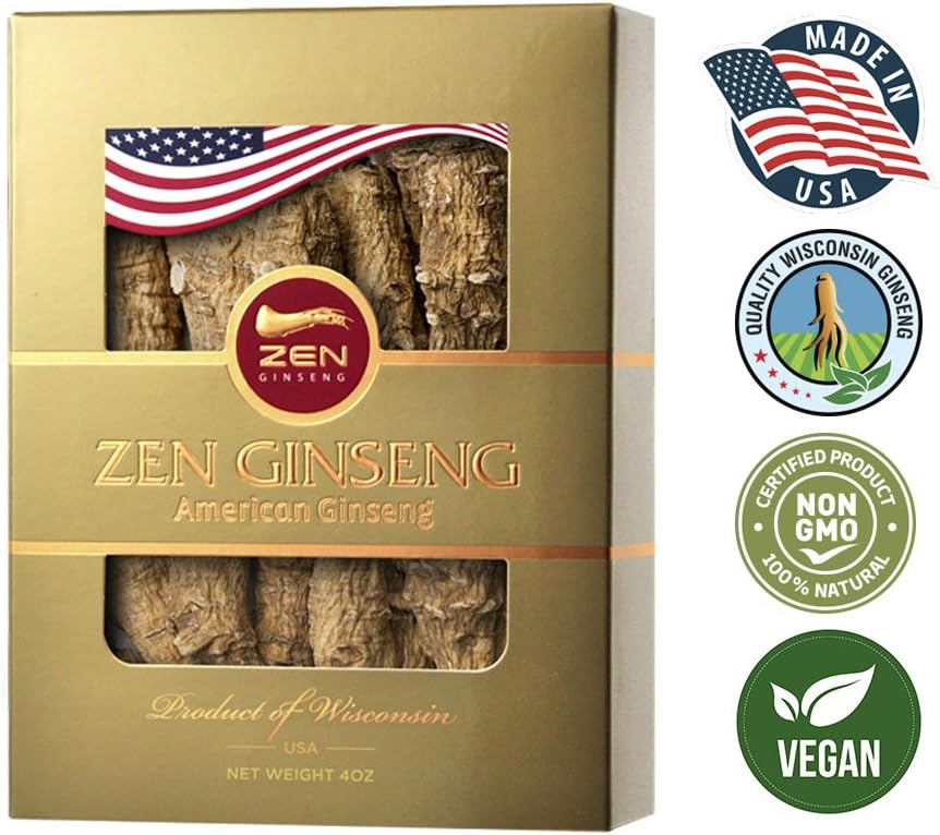 4 Boxes of Premium Large American Ginseng Root (16oz Total) - Non-GMO, Gluten Free Wisconsin Ginseng. Boost Immunity, Energy & Stamina for Men & Women.