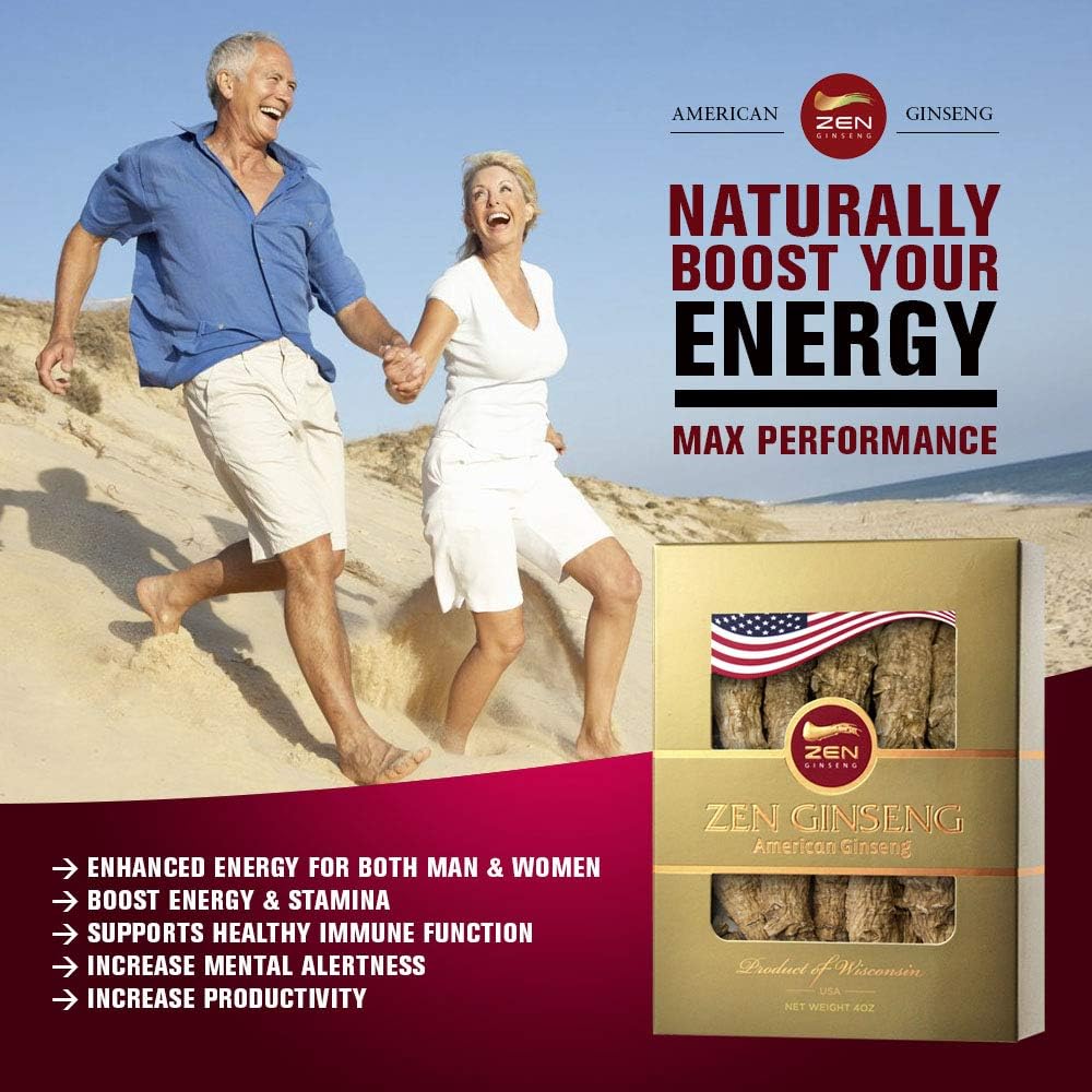 4 Boxes of Premium Large American Ginseng Root (16oz Total) - Non-GMO, Gluten Free Wisconsin Ginseng. Boost Immunity, Energy & Stamina for Men & Women.