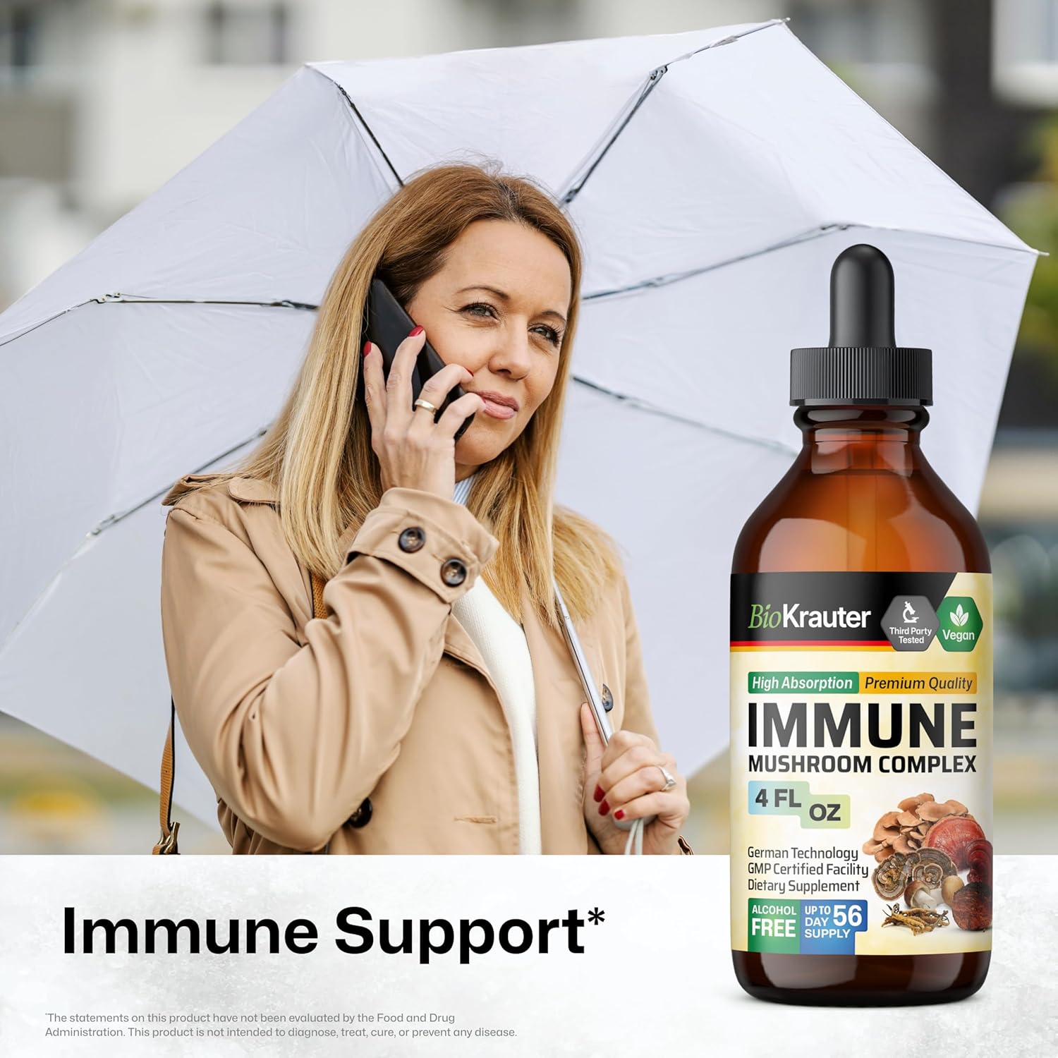 4 Fl. Oz. BIO KRAUTER Immune Mushroom and Longevity Tincture for Wellness
