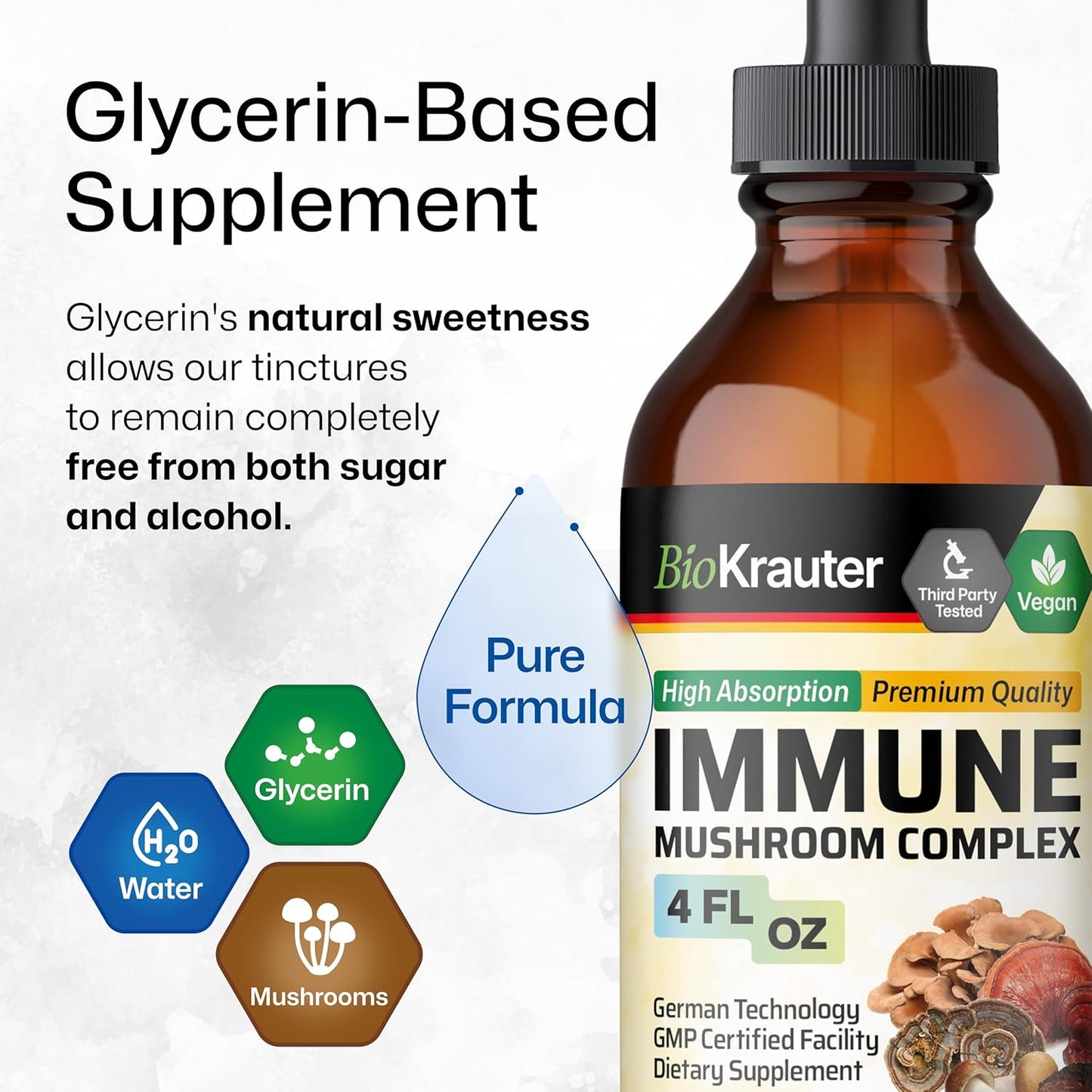 4 Fl. Oz. BIO KRAUTER Immune Mushroom and Longevity Tincture for Wellness