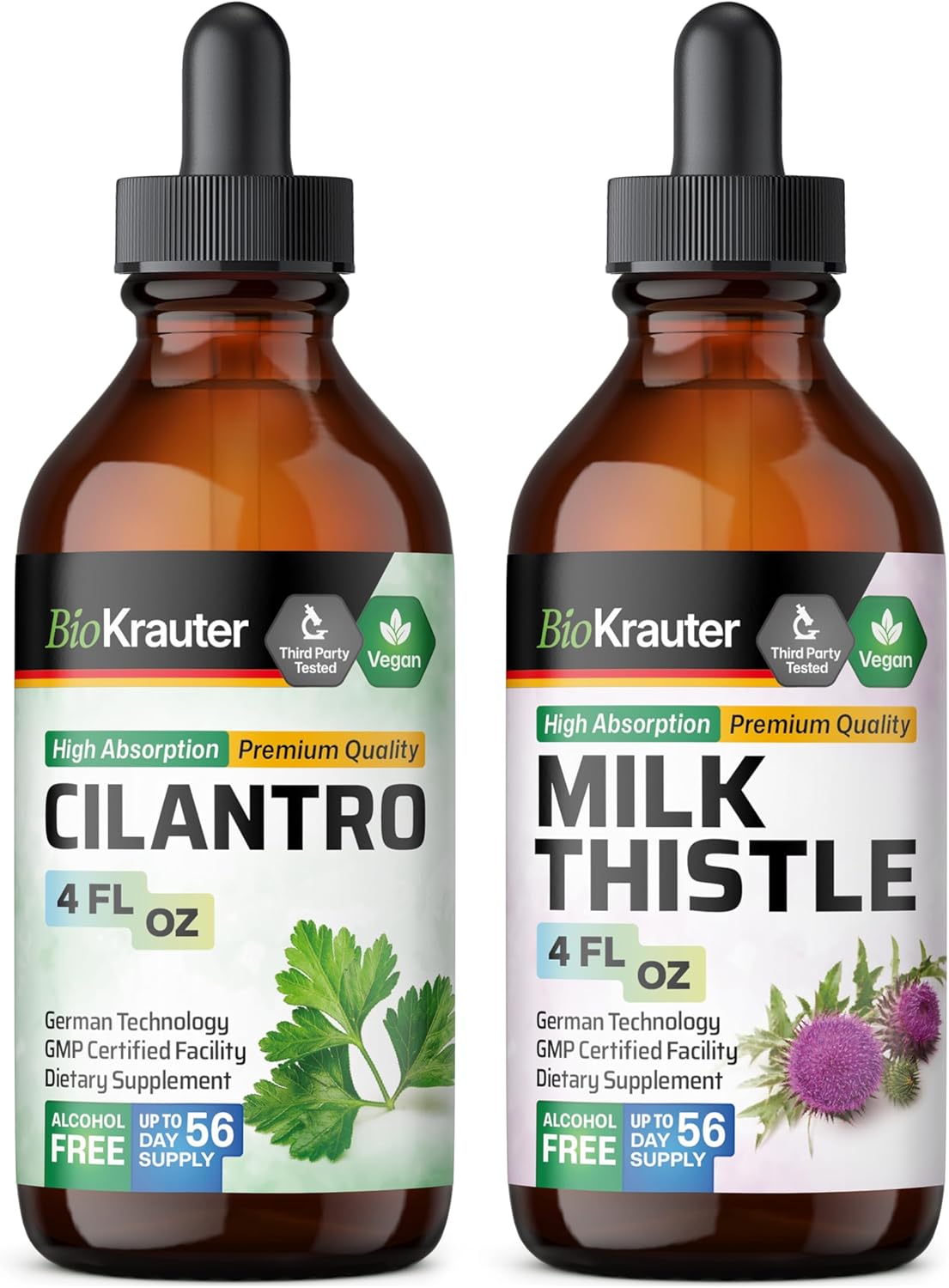 4 Fl. Oz. Cilantro and Milk Thistle Tincture Set by BIO KRAUTER